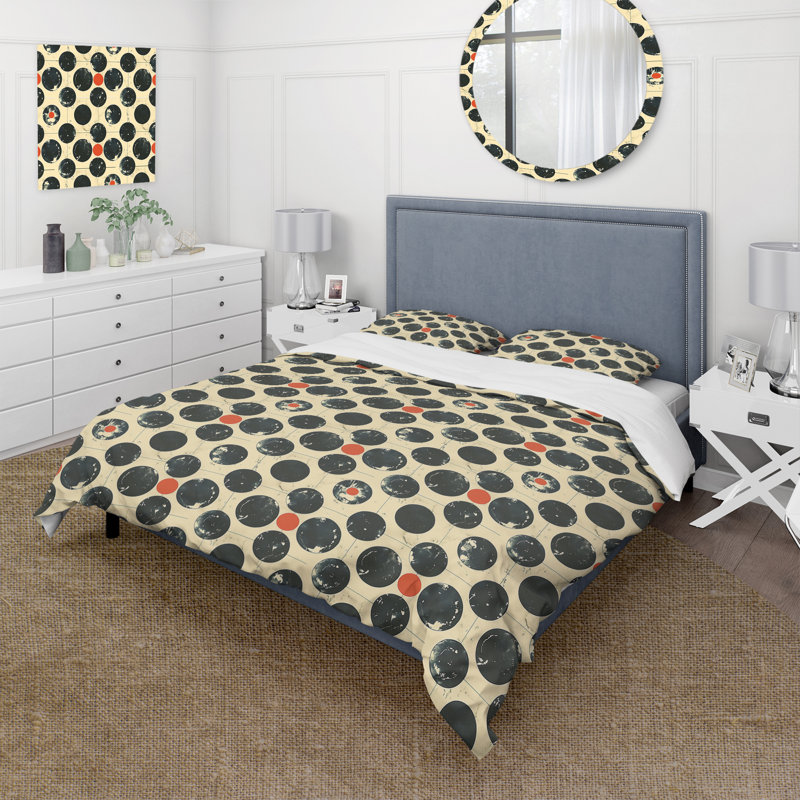 Ensemble de housse de couette rétro beige Midcentury Circles I - Midcentury, Housse de couette très grand et 2 très grandes t