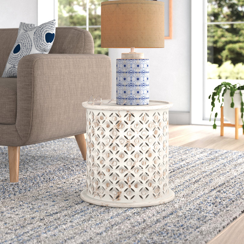 Table de bout cylindrique en bois massif Eakin, Blanc