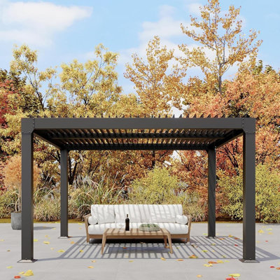 Remises de jardin à persiennes pour la cour arrière avec pergola, pergola d'extérieur avec toit à persiennes réglable, système de drainage intégré, structure, pavillon de jardin à toit rigide pour terrasse, terrasse, 