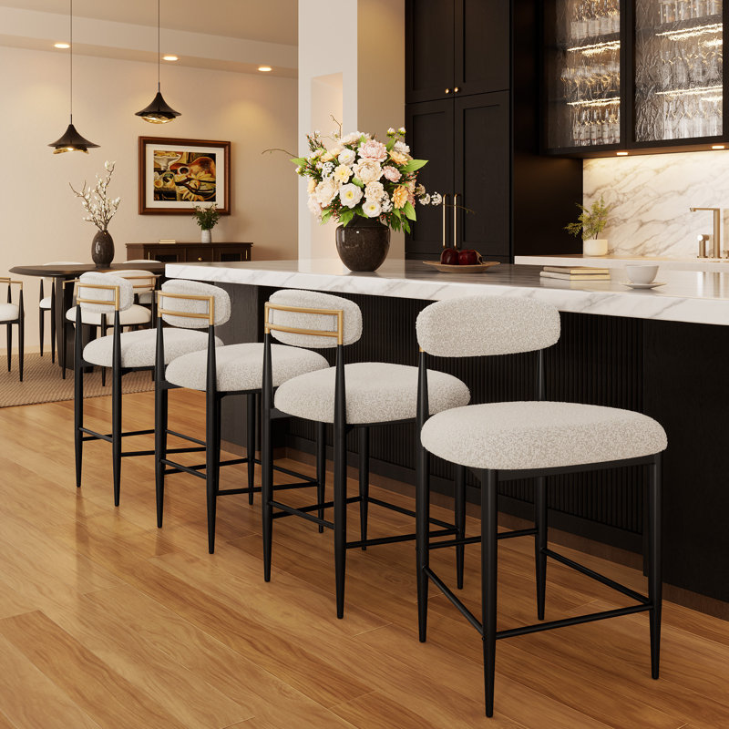 Upholstered Counter Stool with Metal Frame, White