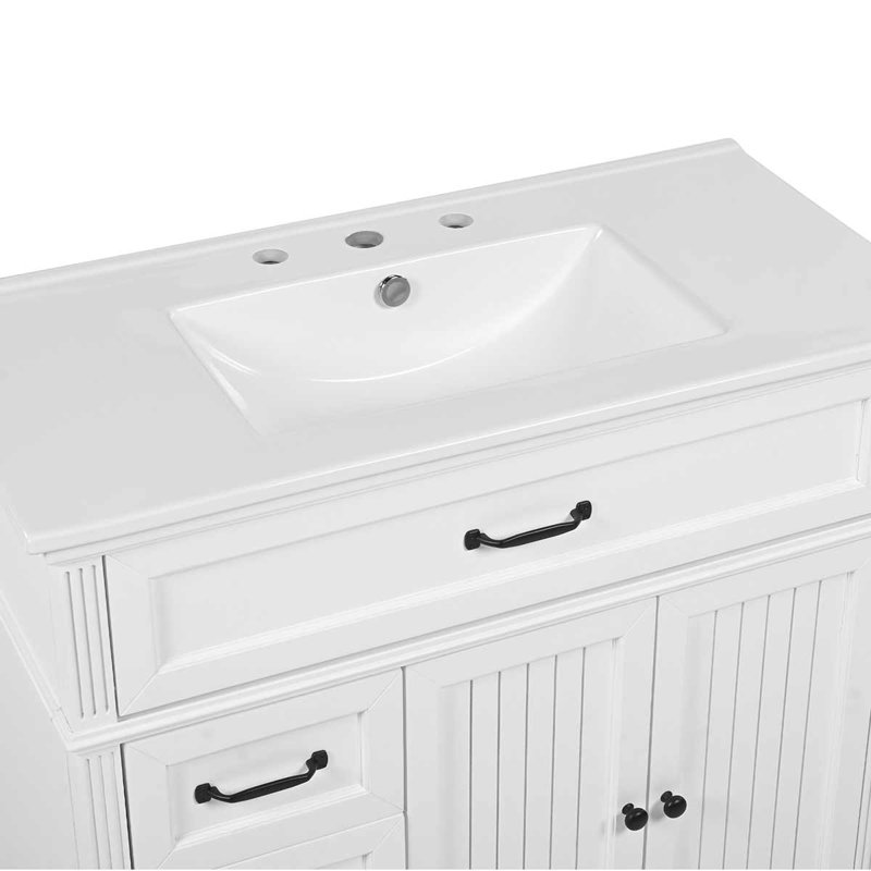 Meuble-lavabo 36 po avec lavabo, armoire de salle de bain avec tiroirs, structure solide et panneau de fibres à densité moyenne