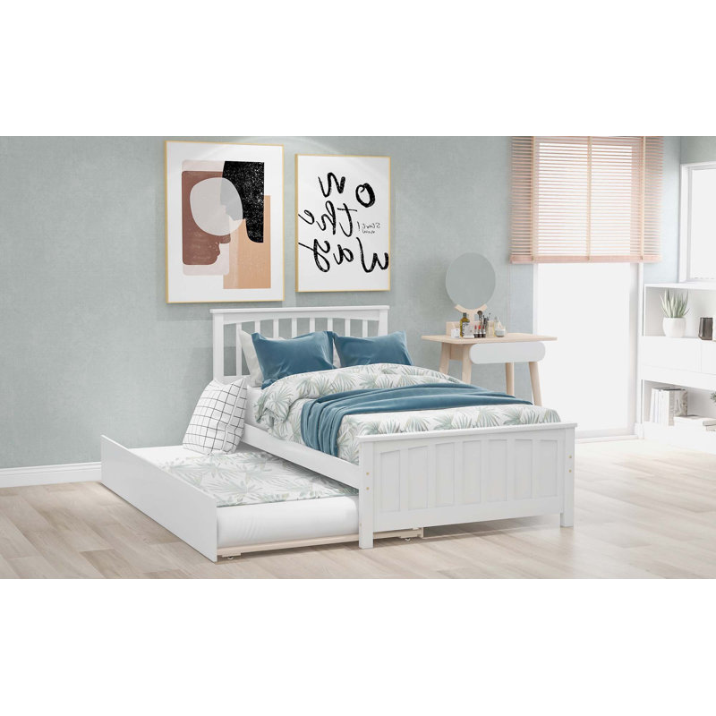 Lit plateforme simple avec lit gigogne, Blanc