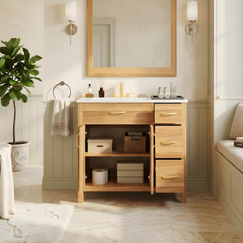 36" bathroom vanity with sink, 2 doors, 3 drawers, and adjustable shelves