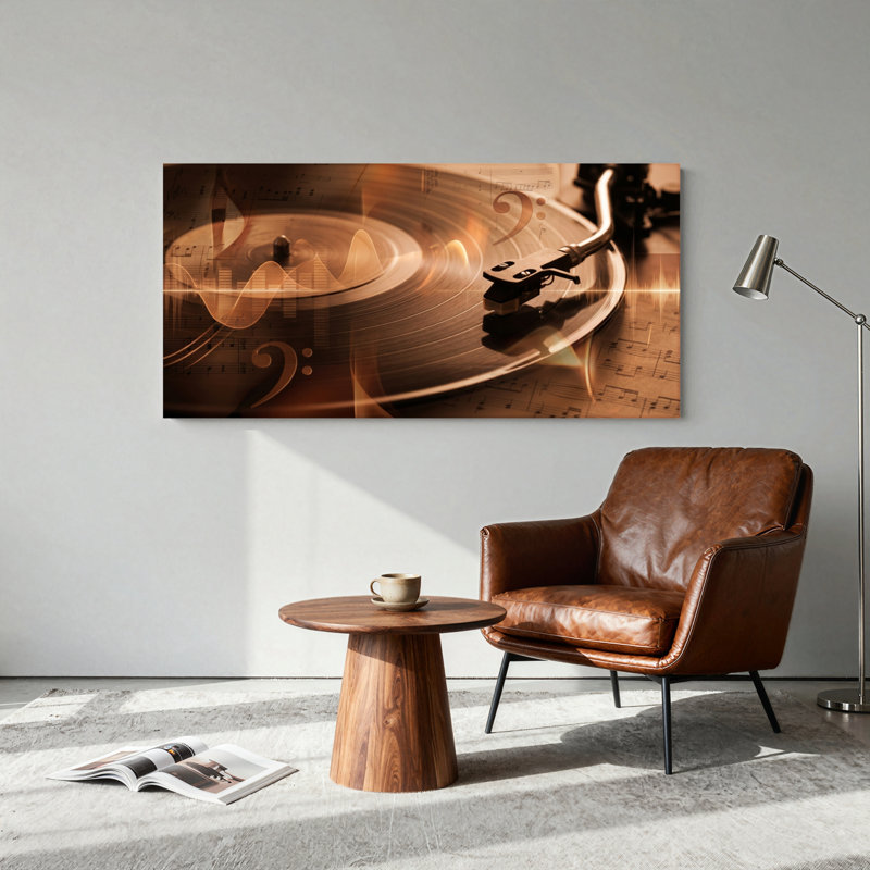 Ensemble de 1 tableau sur toile en forme de disque vinyle, L 46 po x H 24 po, Toile tendue