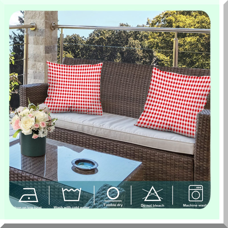 Red Checker Gingham Throw Pillow Set - Double Sided Decorative Covers - Set of 2 Checked Pattern Cases