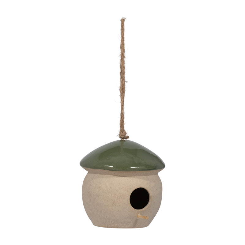 Ceramic Charm: Invite Joy With a Chic Bird Feeder, 7" H x 5" W x 5" D, Green