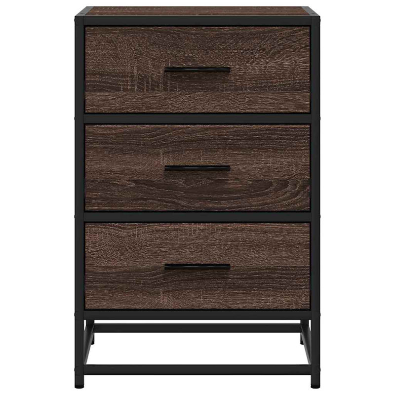 40cm W Metal Bedside Table, Brown Oak