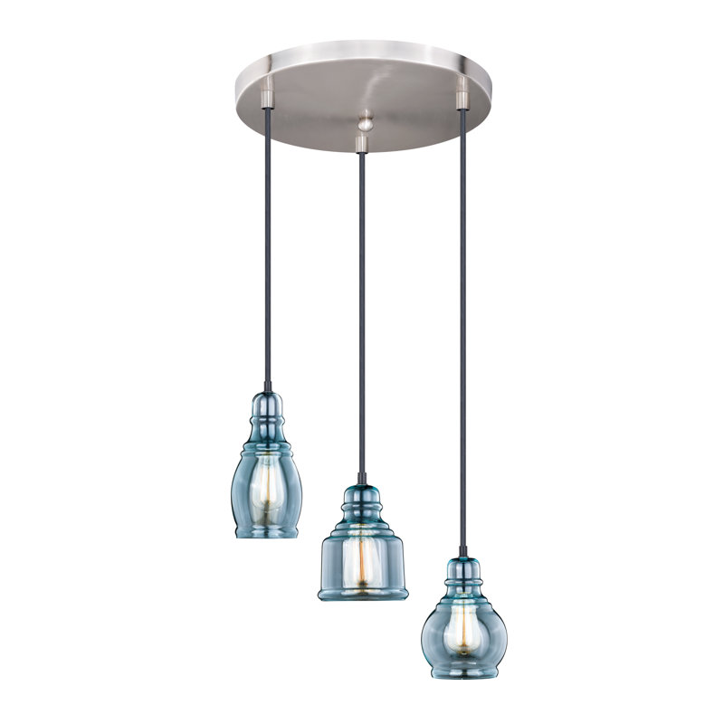 Denzel 3-Light Dimmable Cluster Pendant, Satin Nickel