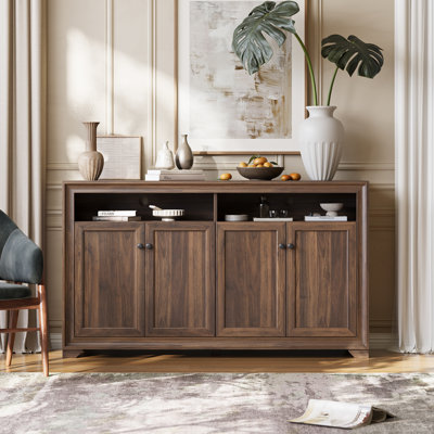 60" Sideboard With Storage, 4 Doors Modern Buffet Cabinet With 2 Large Cabinet & Adjustable Shelves For Dining Room, Kitchen, Entryway