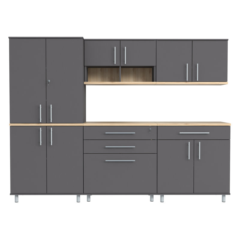 Jezelle 5 Piece Storage System, Dark Gray/Maple