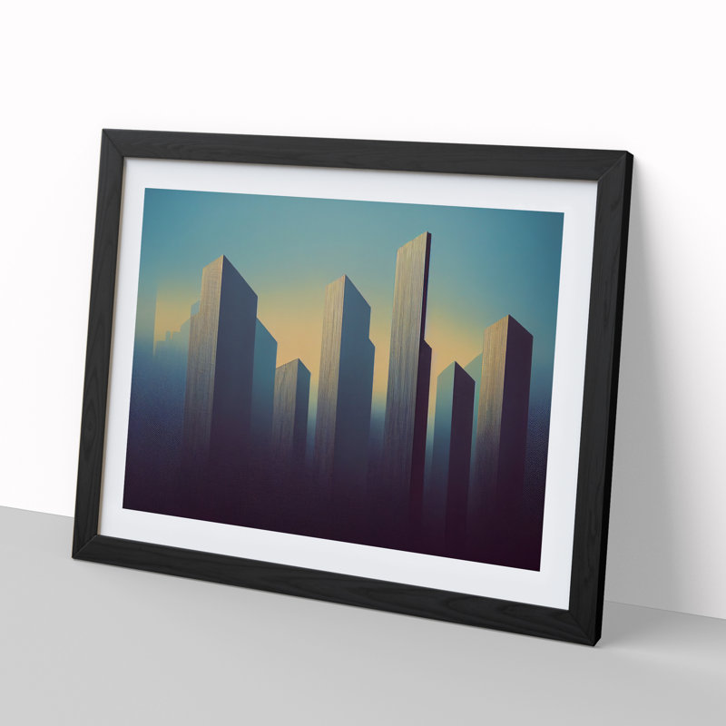 Bright Skyscraper Skyline - Single Picture Frame Print, Black Framed, 46cm H x 64cm W x 2cm D