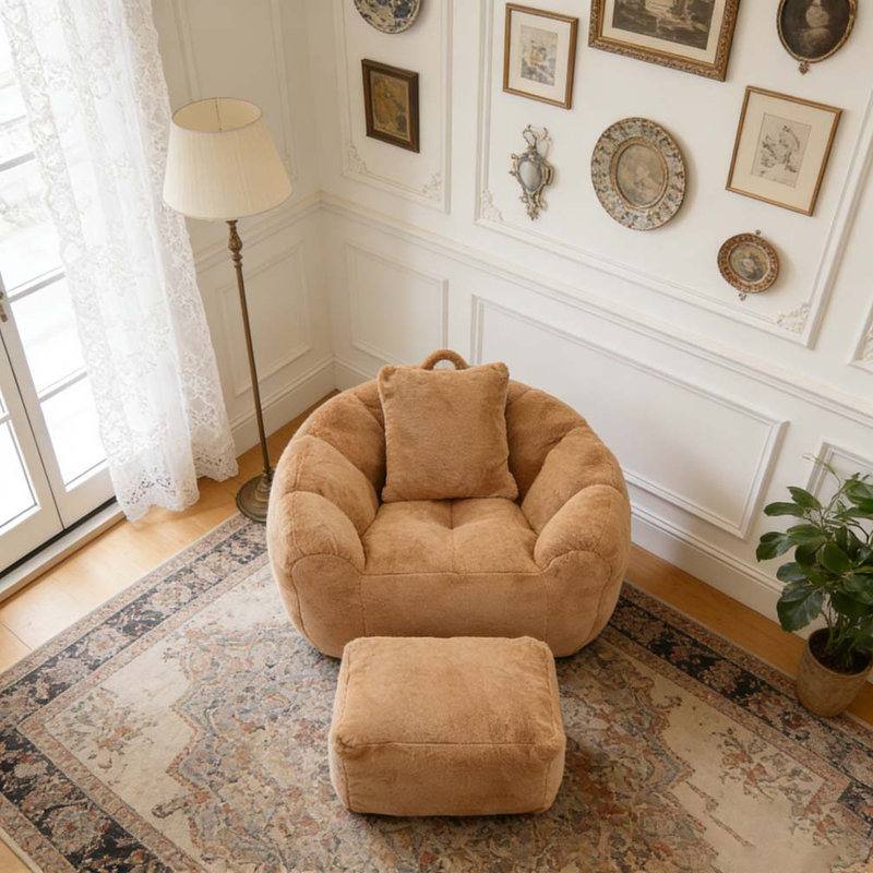 Bean Bag Chair withFootstool, khaki