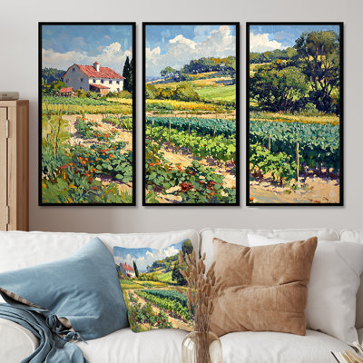 «Green and Yellow Landscape Farm Fresh II - Farmhouse», ensemble d'art mural