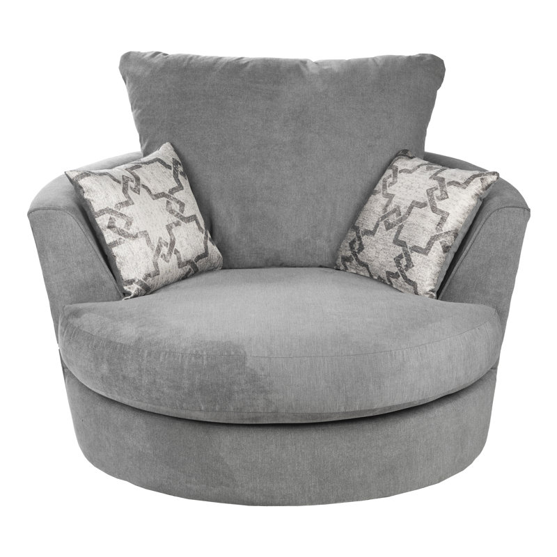 Arabella Upholstered Swivel Barrel Chair, Pewter