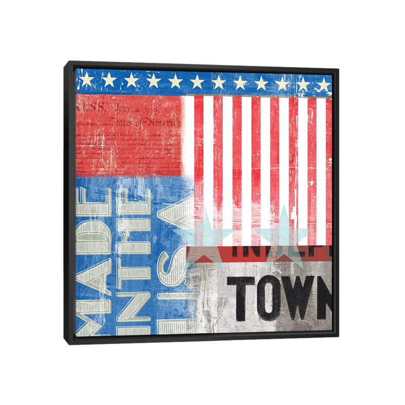 « usa », art textuel sur toile, H 18 po x l 18 po x P 1,5 po, Toile avec cadre noir, Pas de tapis