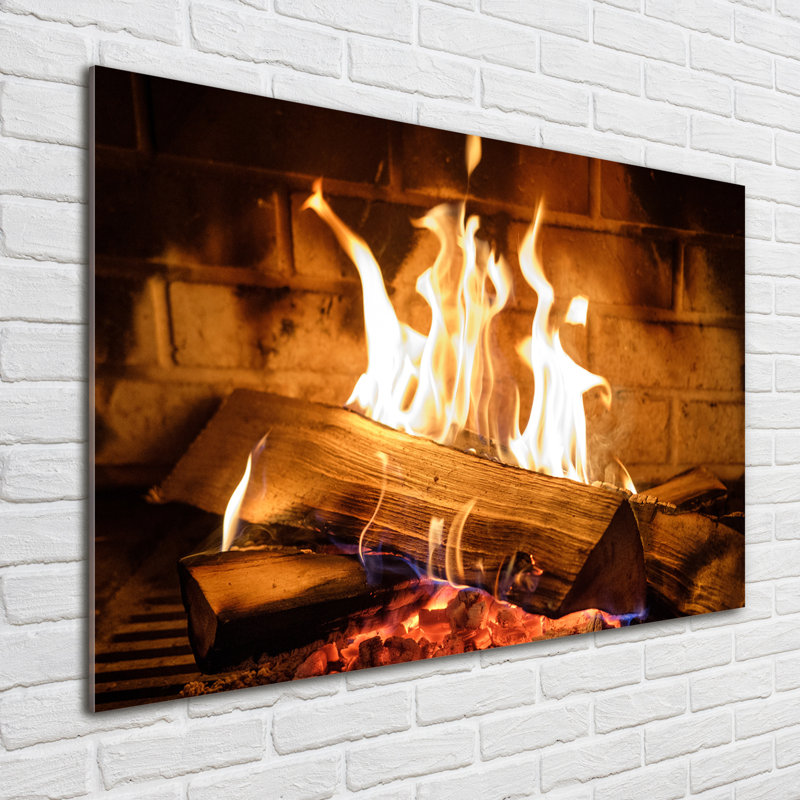 Wood In The Fireplace - No Frame Print on Glass