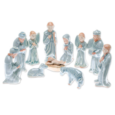 Ensemble de 11 crèches en céramique Nativité de la Paix et Céladon