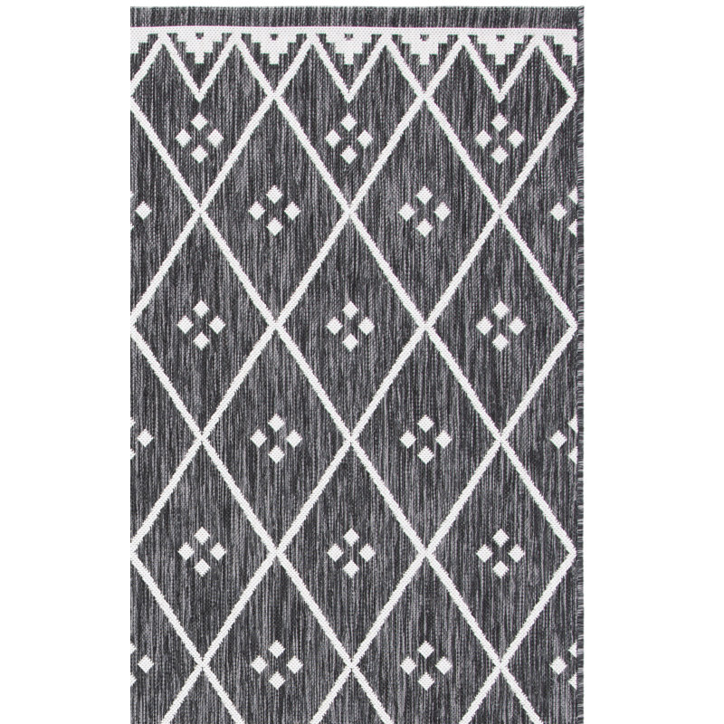 Maelle Geometric Black Indoor/Outdoor Area Rug, Runner 2'3" x 8'