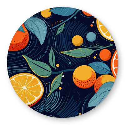 Floating Citrus - Gastronomy Blue Round Outdoor Area Rug