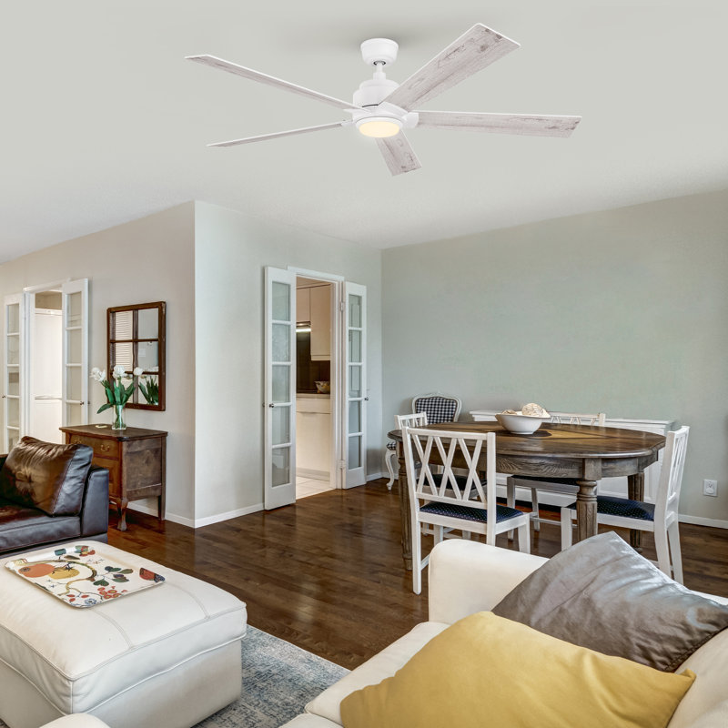 60'' Ceiling Fan with LED Lights, White, Light Wooden Pattern
