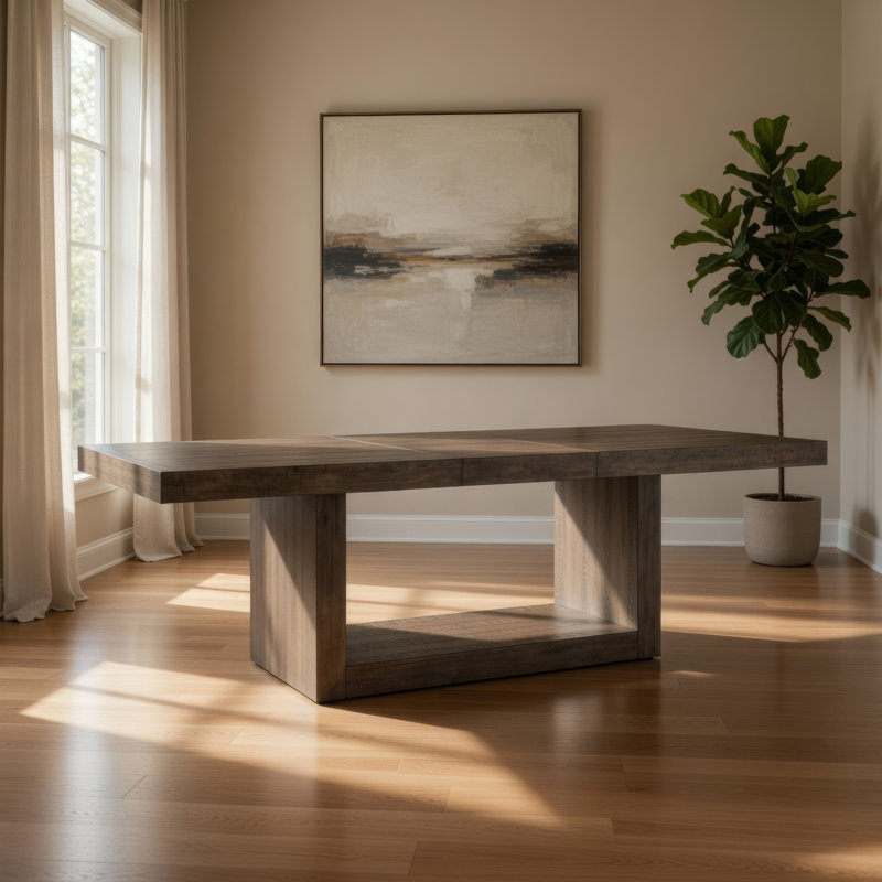 Table de salle à manger Olia, plateau extensible de 76 à 96 pouces avec base carrée, brun