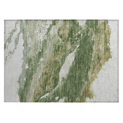 Machine Washable Indoor/Outdoor Xhevrie Green Rug