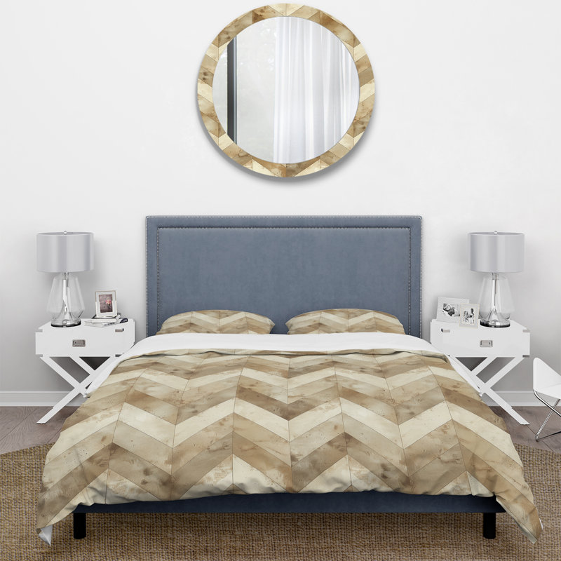 Ensemble de housse de couette brun beige Midcentury Chevron I - Midcentury, Housse de couette simple + 2 taies décoratives st