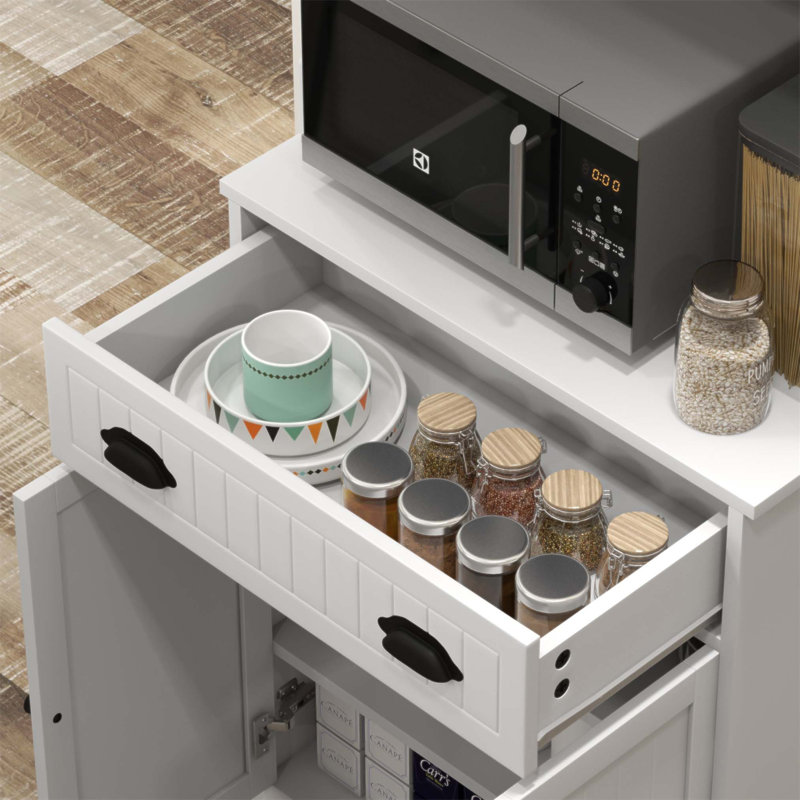 Armoire à micro-ondes polyvalente avec rangement, portes doubles, tablette réglable et trou pour câbles pour la cuisine et la salle à manger