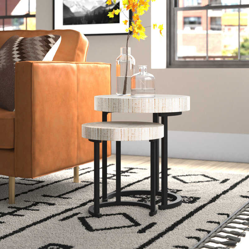 Kettil Solid Wood Top Nesting Tables, Whitewashed