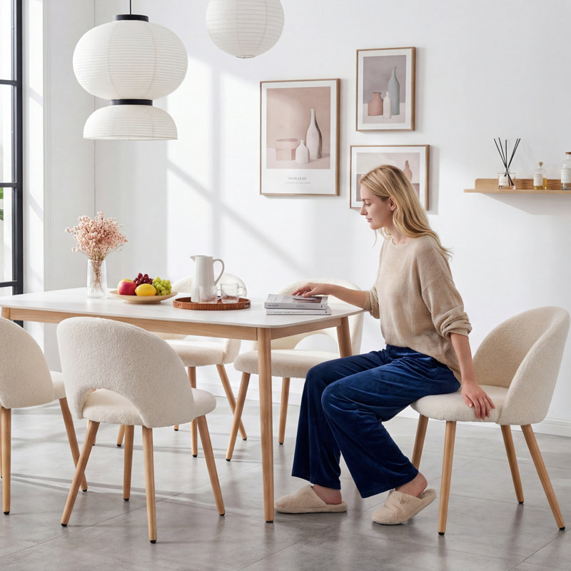 Chaises de restaurant avec dossiers doux et confortables conçus de manière ergonomique, convenant au restaurant, au balcon, à la chambre à coucher, ensemble de 2 pièces, velours en peluche blanc