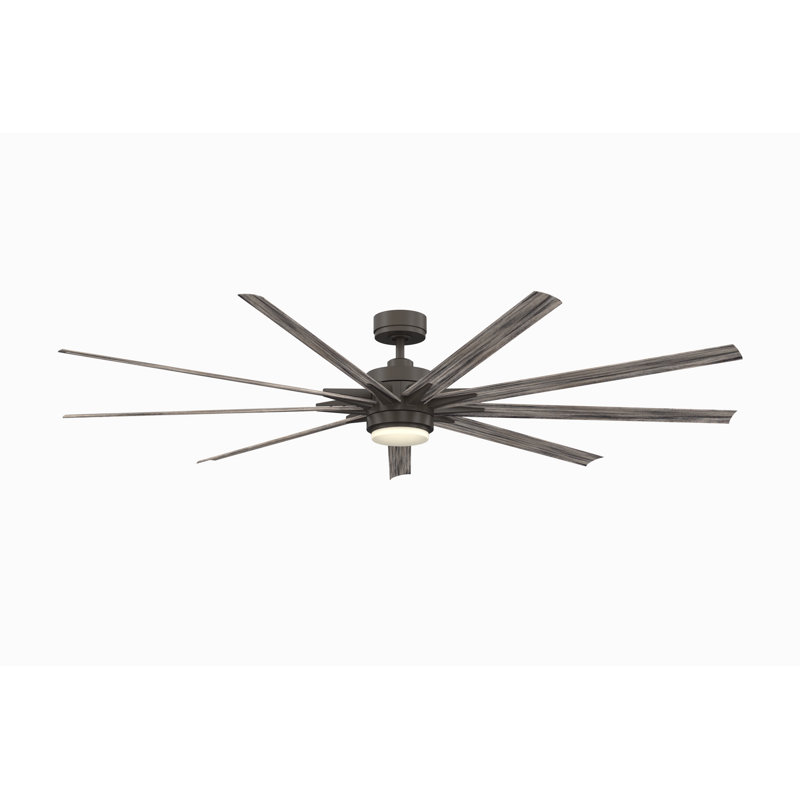 Odyn 84 inch Indoor/Outdoor Smart Ceiling Fan with LED CCT Select Light Kit - Matte Greige with Weathered Wood blades