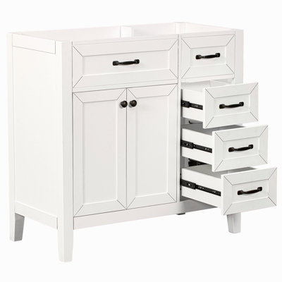 Meuble-lavabo 36 po sans lavabo, base d'armoire seulement, armoire de salle de bain avec tiroirs, structure solide et panneau de fibres à densité moyenne