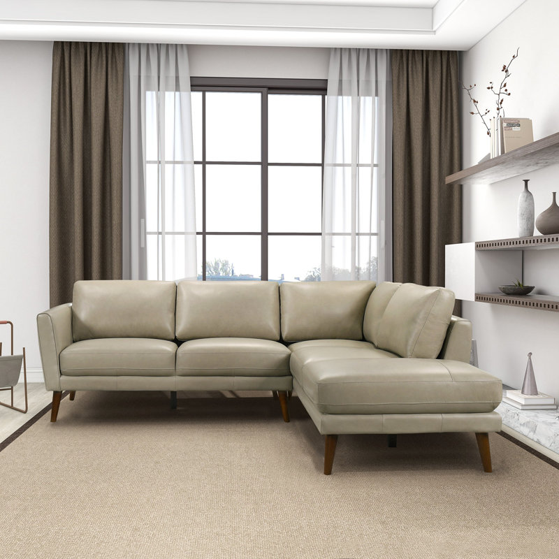 Canapé modulaire en cuir Lewter, Cuir beige, Orienté à droite