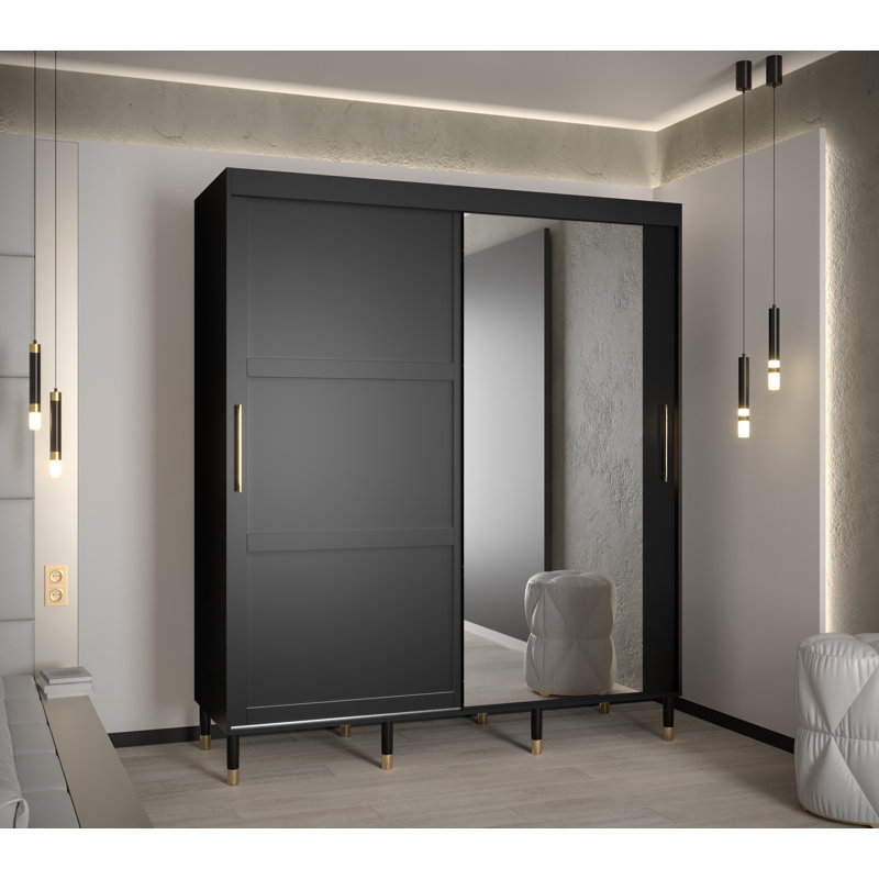 Aluesi 2 Door Manufactured Wood Wardrobe, 208cm H x 180cm W x 62cm D, Black