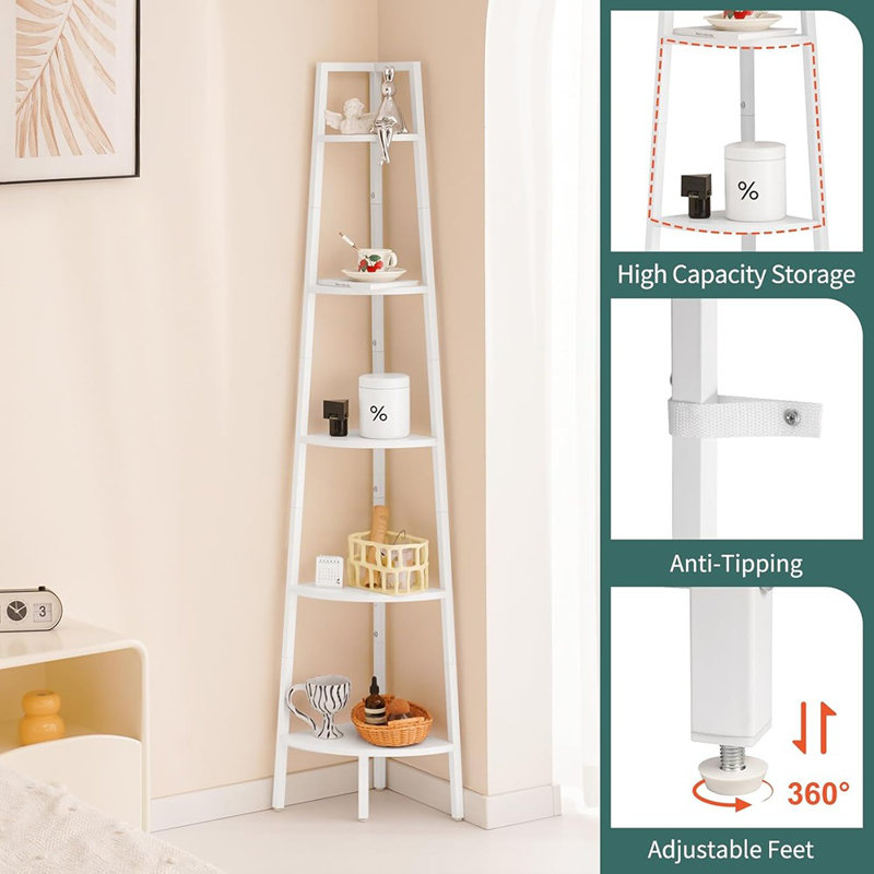 5-Tier Corner Bookshelf With Frame, ...