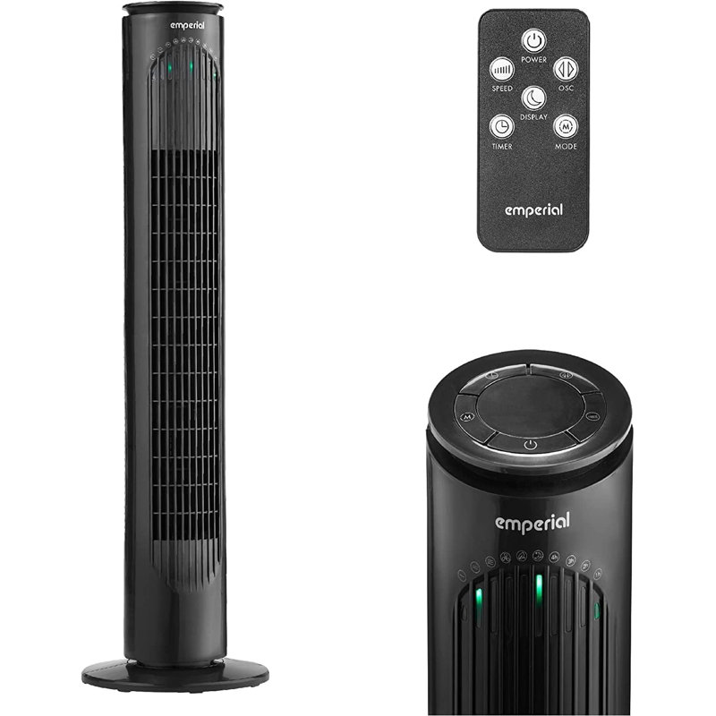 Emperial 31" Tower Fan with Remote Control - Oscillating Bladeless Cooling Fan, Portable 10 Hour Timer, 3 Modes & 3 Speeds - Black