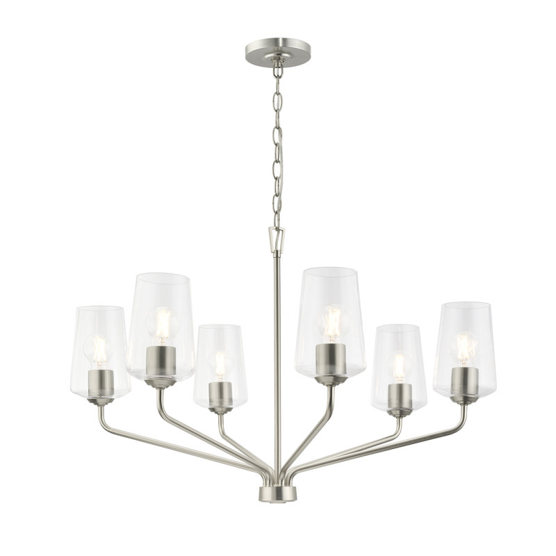 Lustre à trois lumières Celino avec verre transparent, Six lumières, Nickel brossé, H 21 po x l 32 po x P 32 po