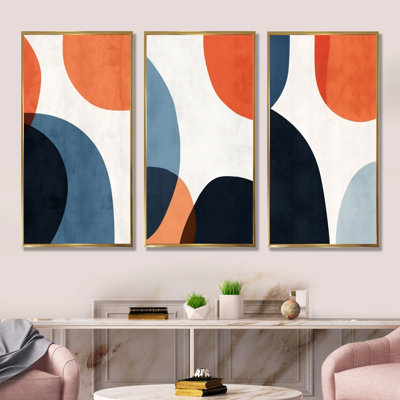 Blue And Orange Minimal Boho Pattern I - Abstract Minimalism Wall Decor Set Of 3