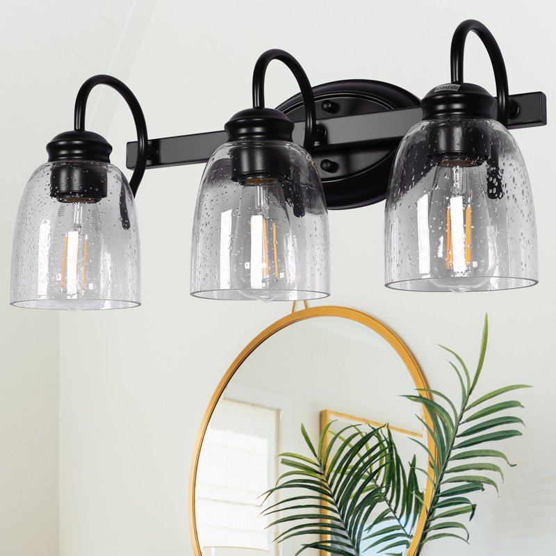Sherron Dimmable Vanity Light with Seeded Glass Shade, 3