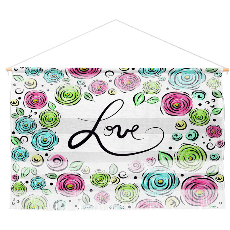 Fixation murale pastel fleuris love, H 32 po x l 47 po