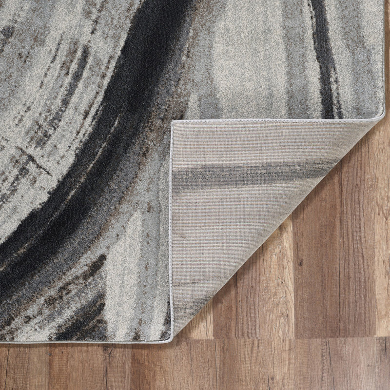 Tapis moderne gris à motif abstrait ivoire, Rectangle 3 pi x 5 pi