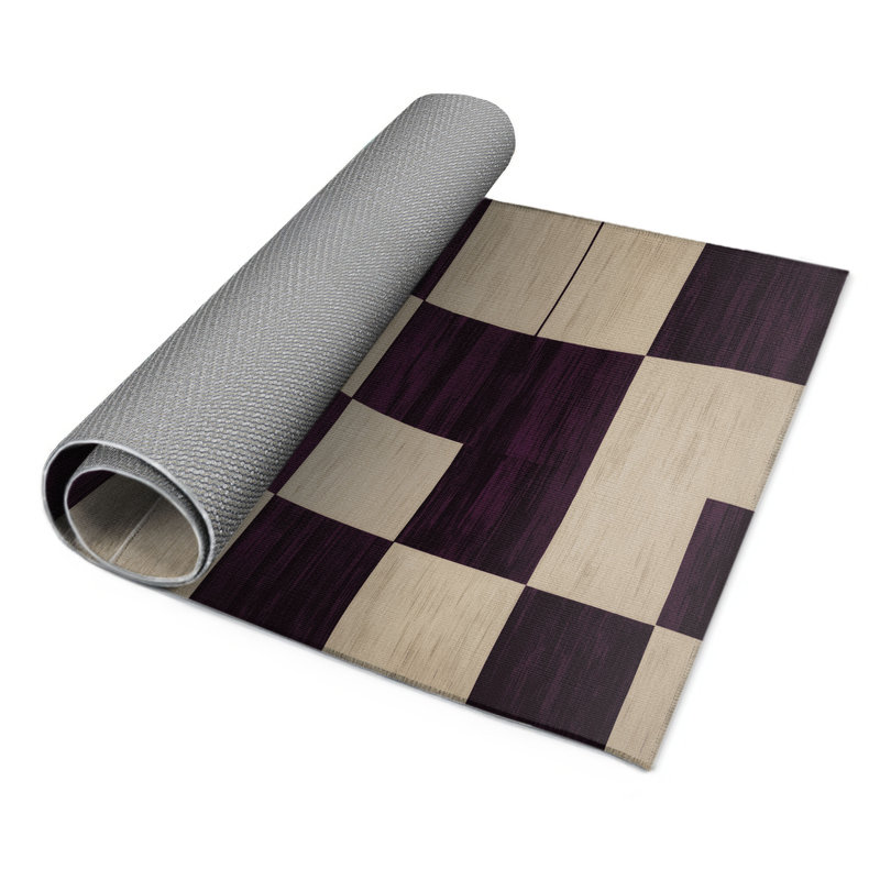 Checkered Beige Indoor and Outdoor Area Rug, Rectangle 9' x 12'