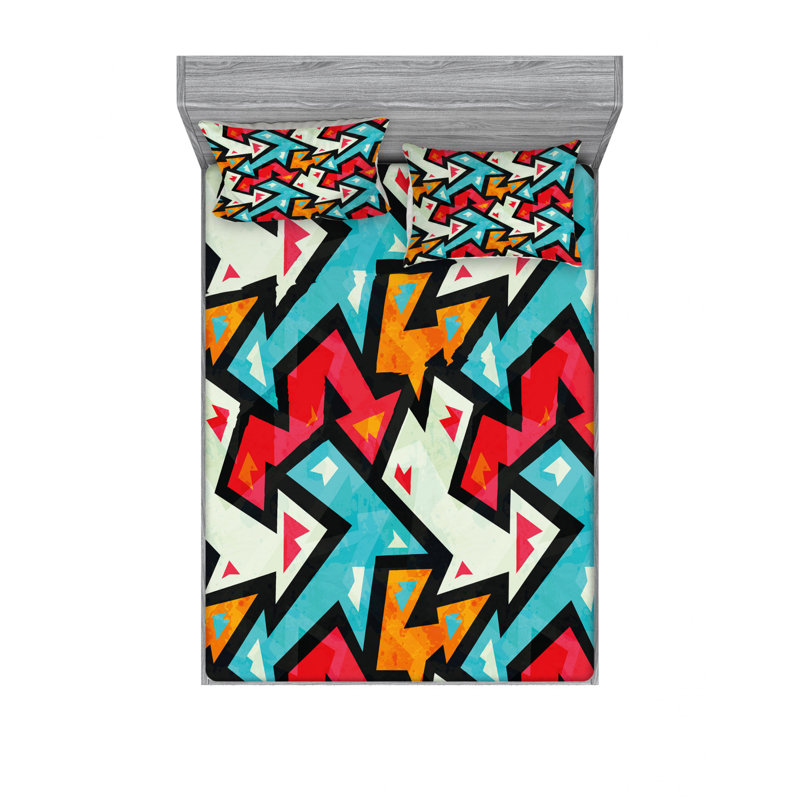Microfiber Abstract Sheet Set, Queen Sheet Set with Fitted Sheet