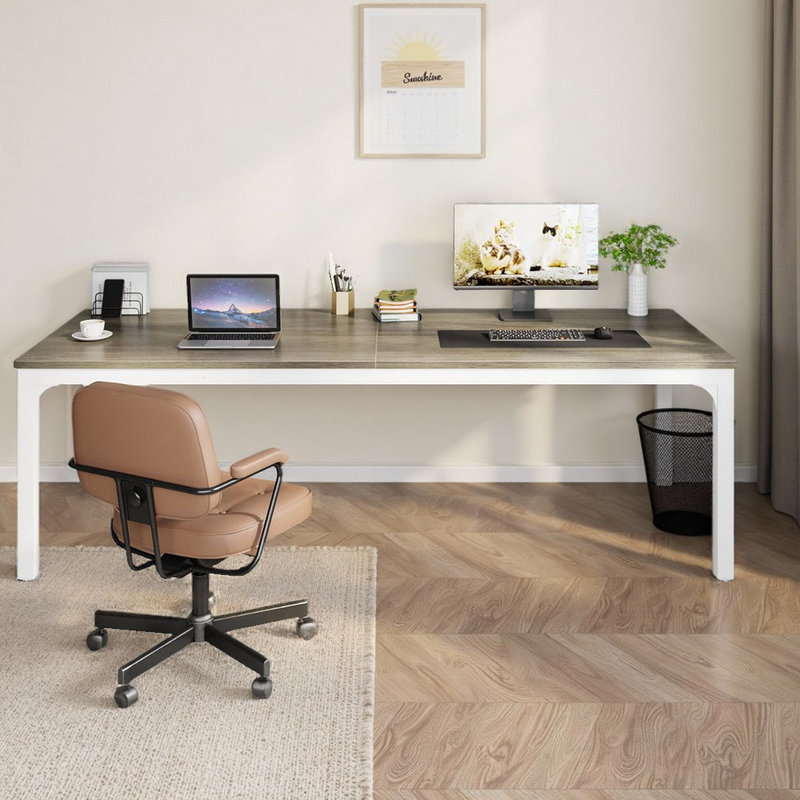 78.7" Extra Long 2-Person Computer Desk Conference Table Writing Desk Executive Desk, Gray/White