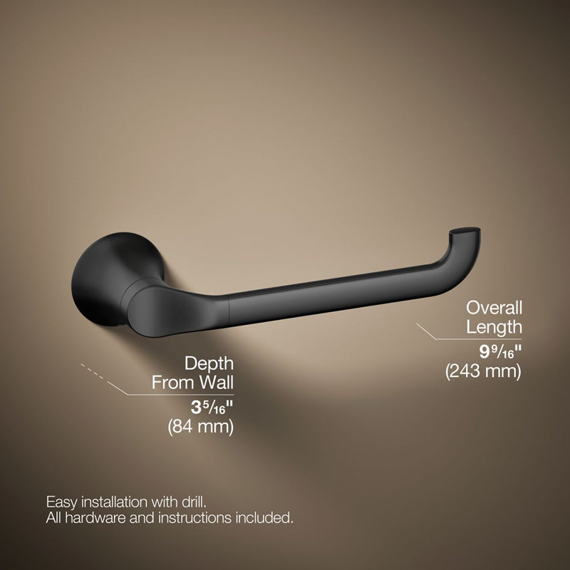 Simplice Wall Mounted Towel Bar, Matte Black