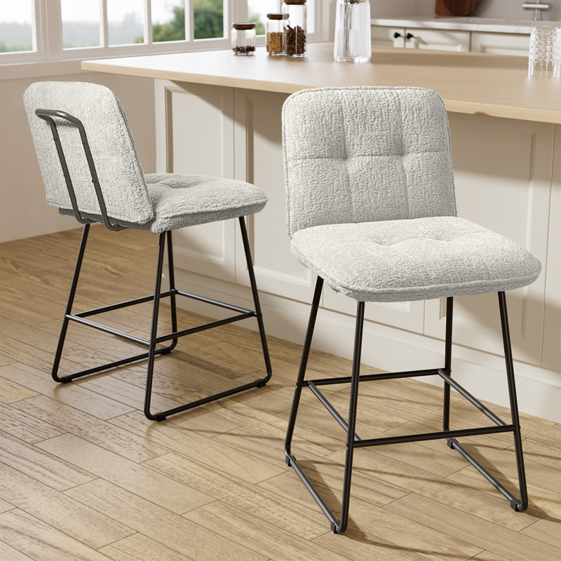 26" White Counter Height Bar Stools Set of 2, White, Counter Stool (26” Seat Height)