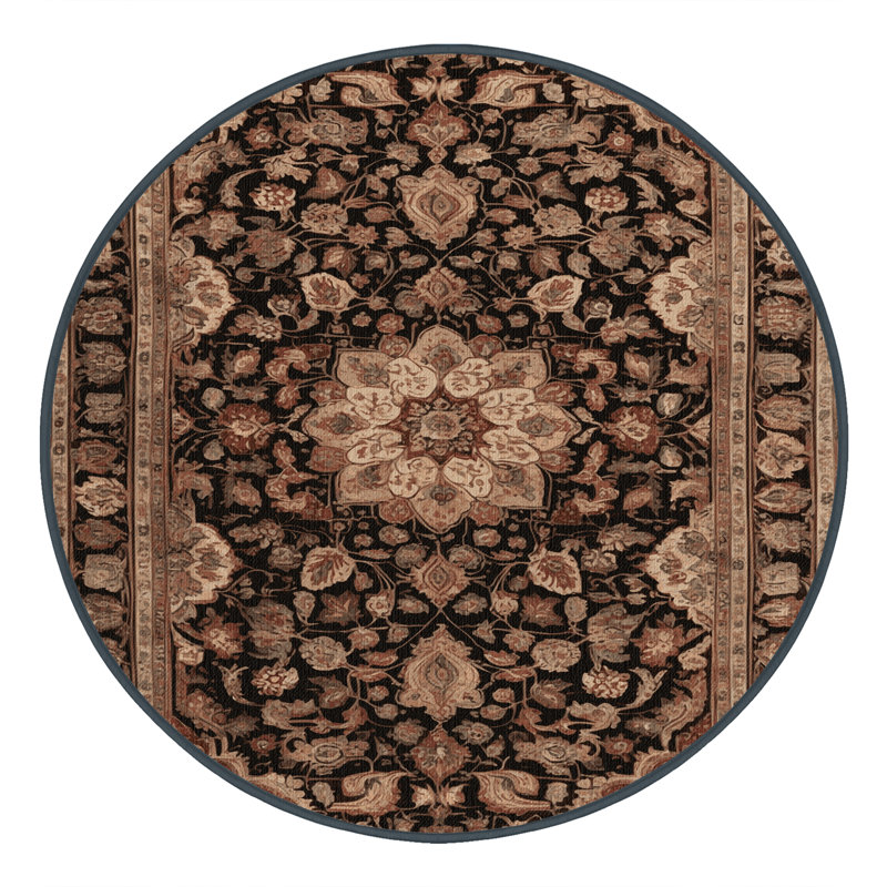 Machine Washable Persian Brown Area Rug, Round 3'
