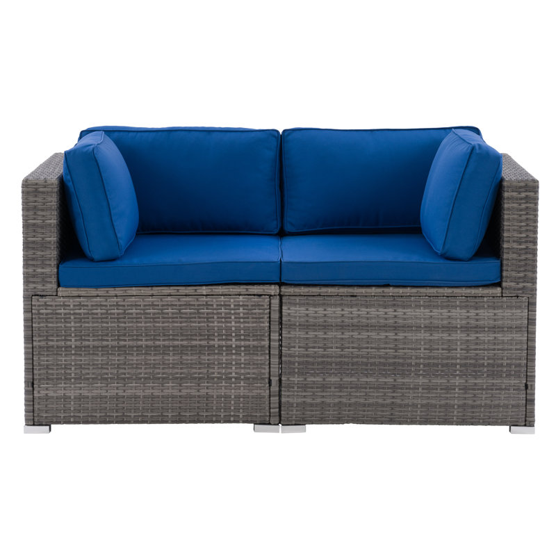 Causeuse d'extérieur en osier avec coussins Newburyport, Bleu, Gris