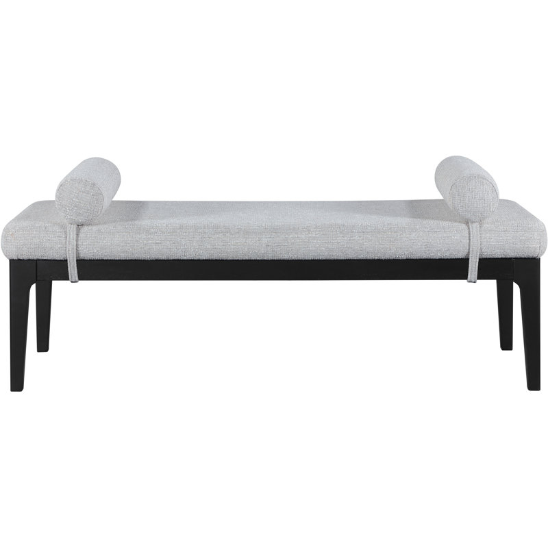 Priscilla Linen Textured Fabric Bench, Grey Linen Textured Fabric, Black