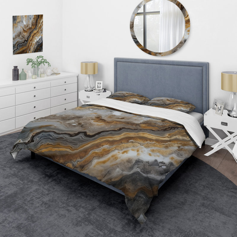 Ensemble de housse de couette en microfibre / polyester doré et gris A Marble Effect I